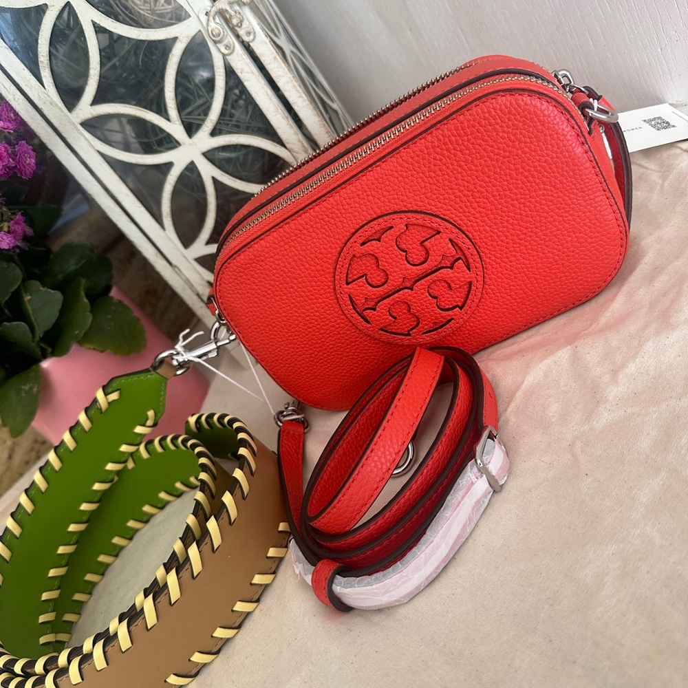 AUTH NWT Tory Burch Miller Logo Mini Pebbled Leather CrossBody Bag-Poppy… - Picture 2 of 9